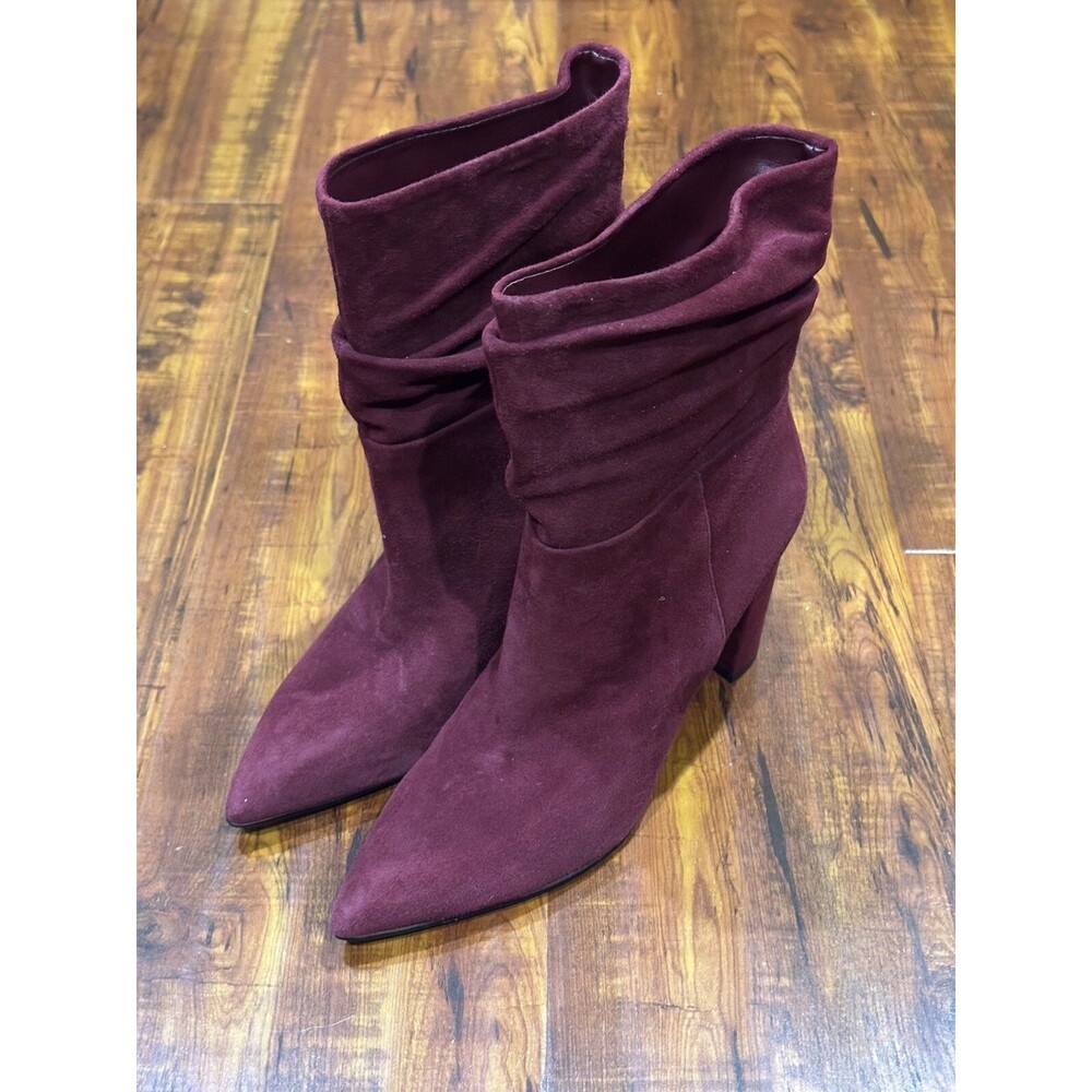 Marc Fisher Unana Booties Burgundy Red Suede Leather Ankle Boots Size 7.5 M